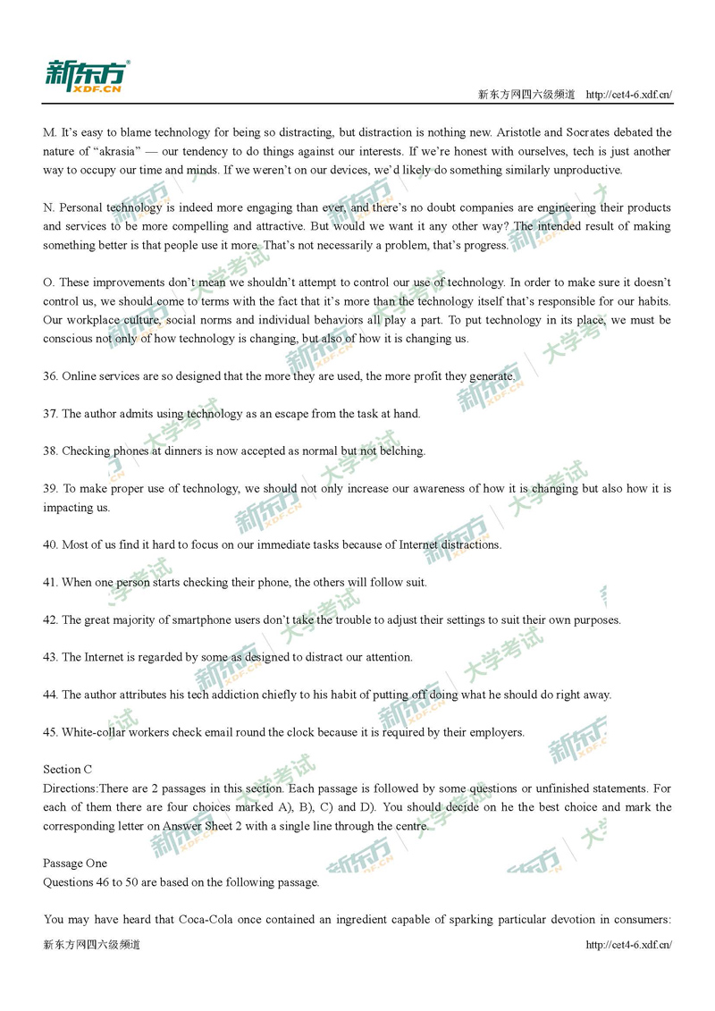 2017年12月六级阅读理解真题（试卷一）